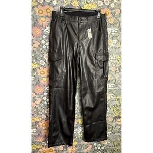 GAP Black Faux Leather Cargo Pants 90s Loose Fit Size 8 29R